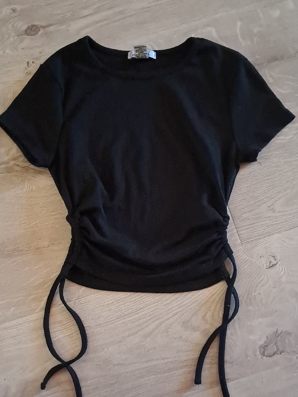 Love Streak Black Ruched Side-Tie Women's Top Small